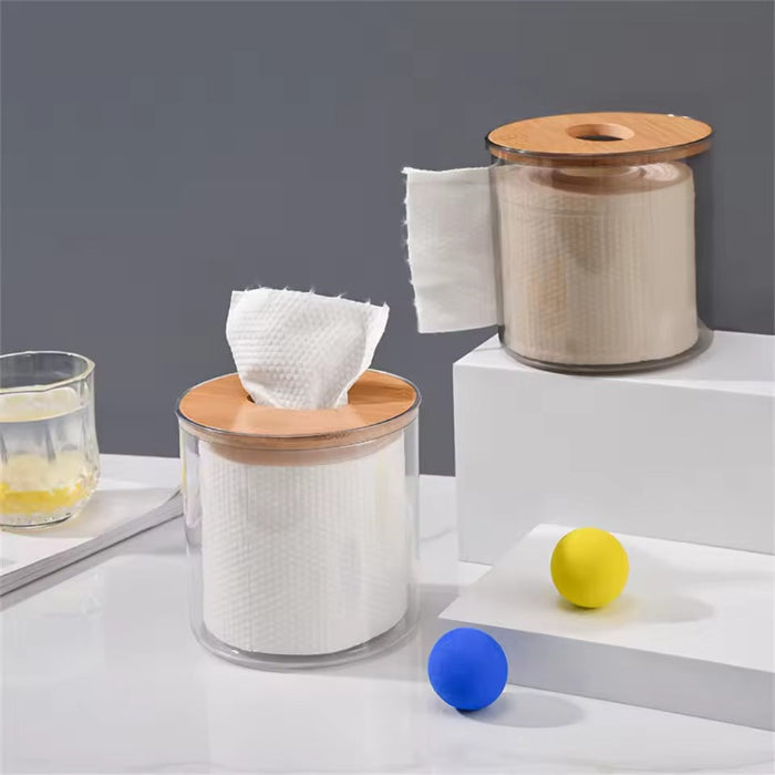 tissue storage box with wood cover roll paper dispenser