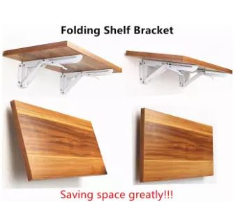 Wall Mounted Folding Wooden Shelf Rack Board Heavy Duty Brackets Cold Roll Steel in White Baking Finish