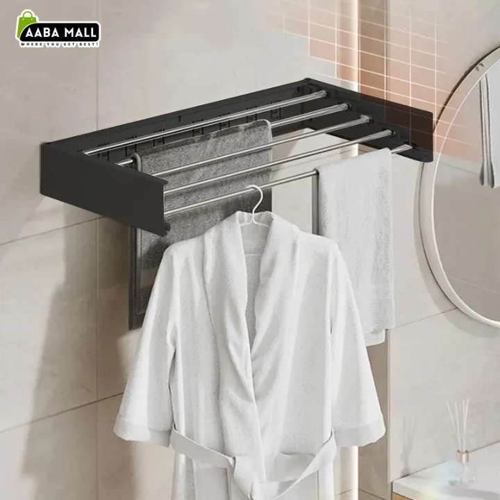 Wall Mounted Clothes Drying Rack | Foldable Towel & Shoe Storage | Retractable Clothesline for Balcony, Hotel & Bedroom