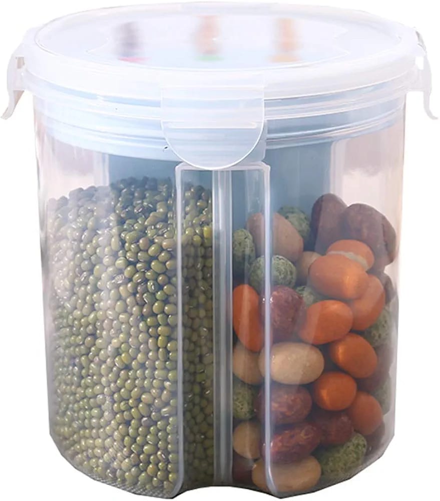 3-Section Grocery Jar – Airtight Plastic Food Storage Dispenser | Lock Container for Cereals, Pulses, Snacks & Kitchen Essentials