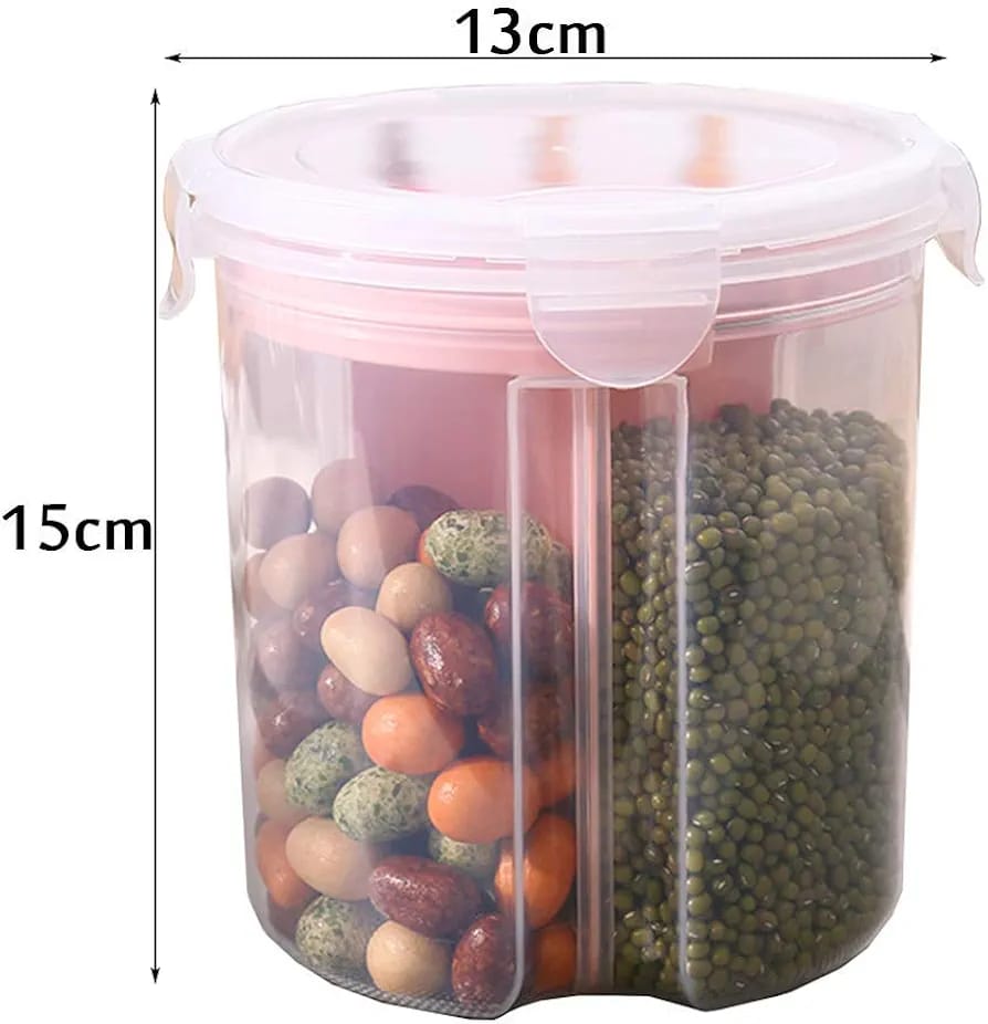3-Section Grocery Jar – Airtight Plastic Food Storage Dispenser | Lock Container for Cereals, Pulses, Snacks & Kitchen Essentials