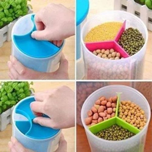 3-Section Grocery Jar – Airtight Plastic Food Storage Dispenser | Lock Container for Cereals, Pulses, Snacks & Kitchen Essentials