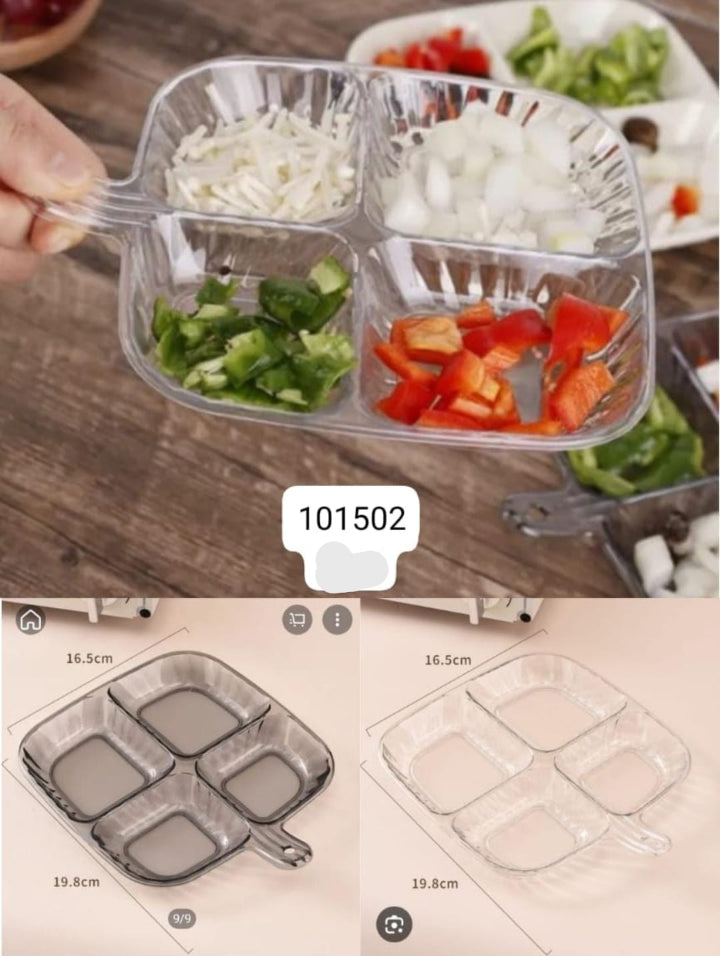 4 Partition Acrylic Tray – Divided Serving Pot | Clear Grey Serving Plate for Dry Fruits, Snacks, Sweets & More | Party & Wedding Tableware