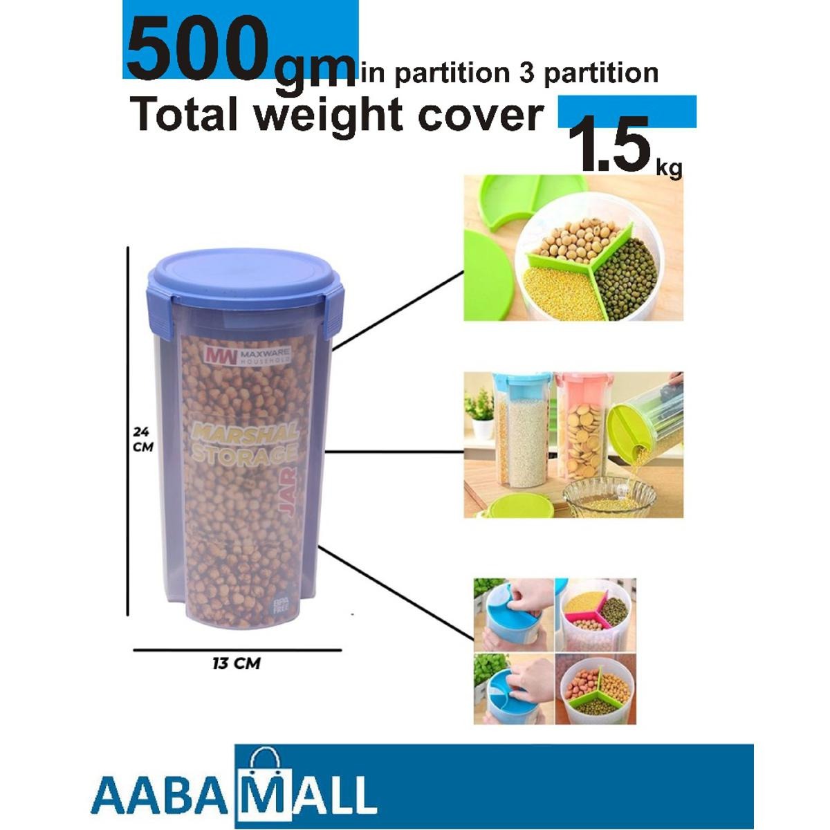 3-Section Grocery Jar – Airtight Plastic Food Storage Dispenser | Lock Container for Cereals, Pulses, Snacks & Kitchen Essentials