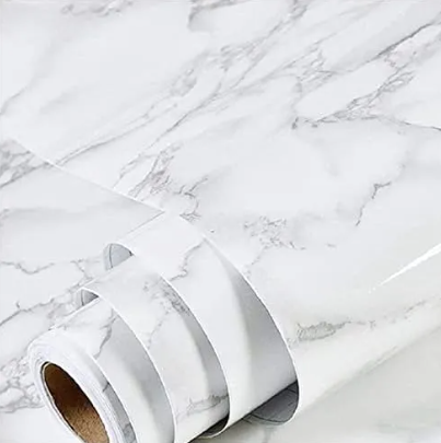 White Marble Sticker Thicken Waterproof Self-Adhesive for Countertops Removable Peel and Stick Wallpaper Wall DIY Design for Kitchens