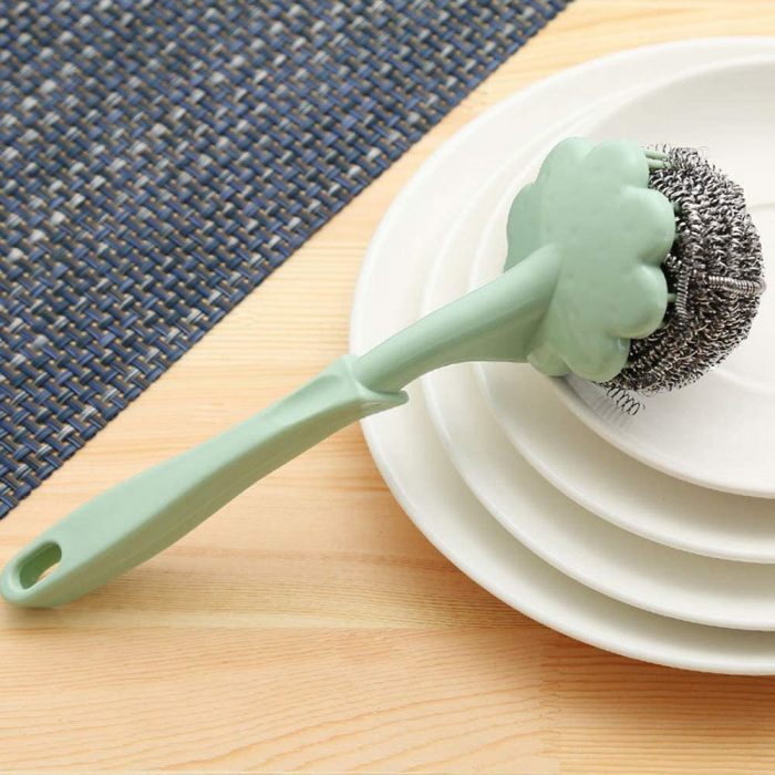 Wire Ball Brush With Long Handle Kitchen Hanging Cleaning Brush Pan Kitchen Dish Handle Washing Tool