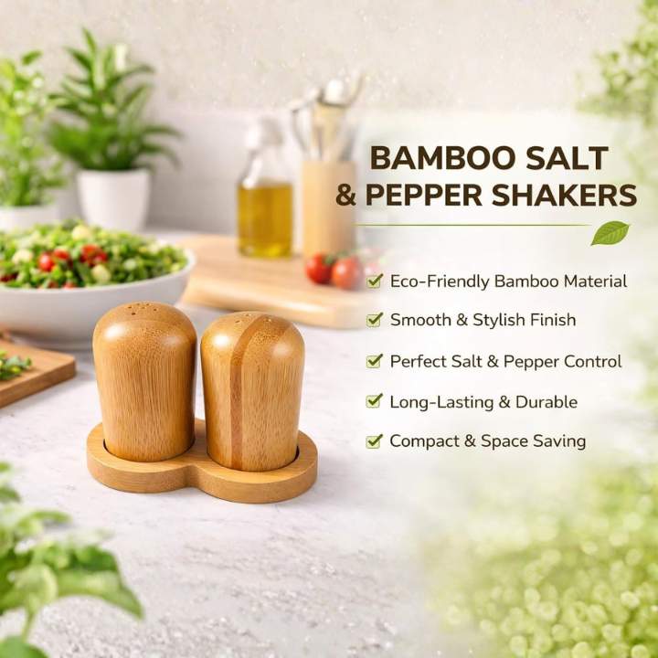 2 Pcs Wooden Salt & Pepper Set with Base | Adjustable Coarseness Grinder | Durable Kitchen Gadget