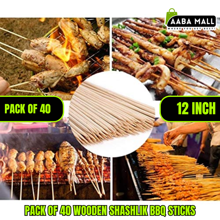 Pack of 40 Wooden BBQ Shashlik Sticks β Disposable Bamboo BBQ Skewers | Grill & Barbecue Tools