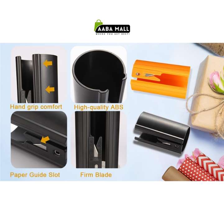 Wrapping Paper Cutter Tool | Sliding Gift Wrap Roll Cutter | Replaceable Blade Tube for Christmas, Halloween, Birthday & Crafting