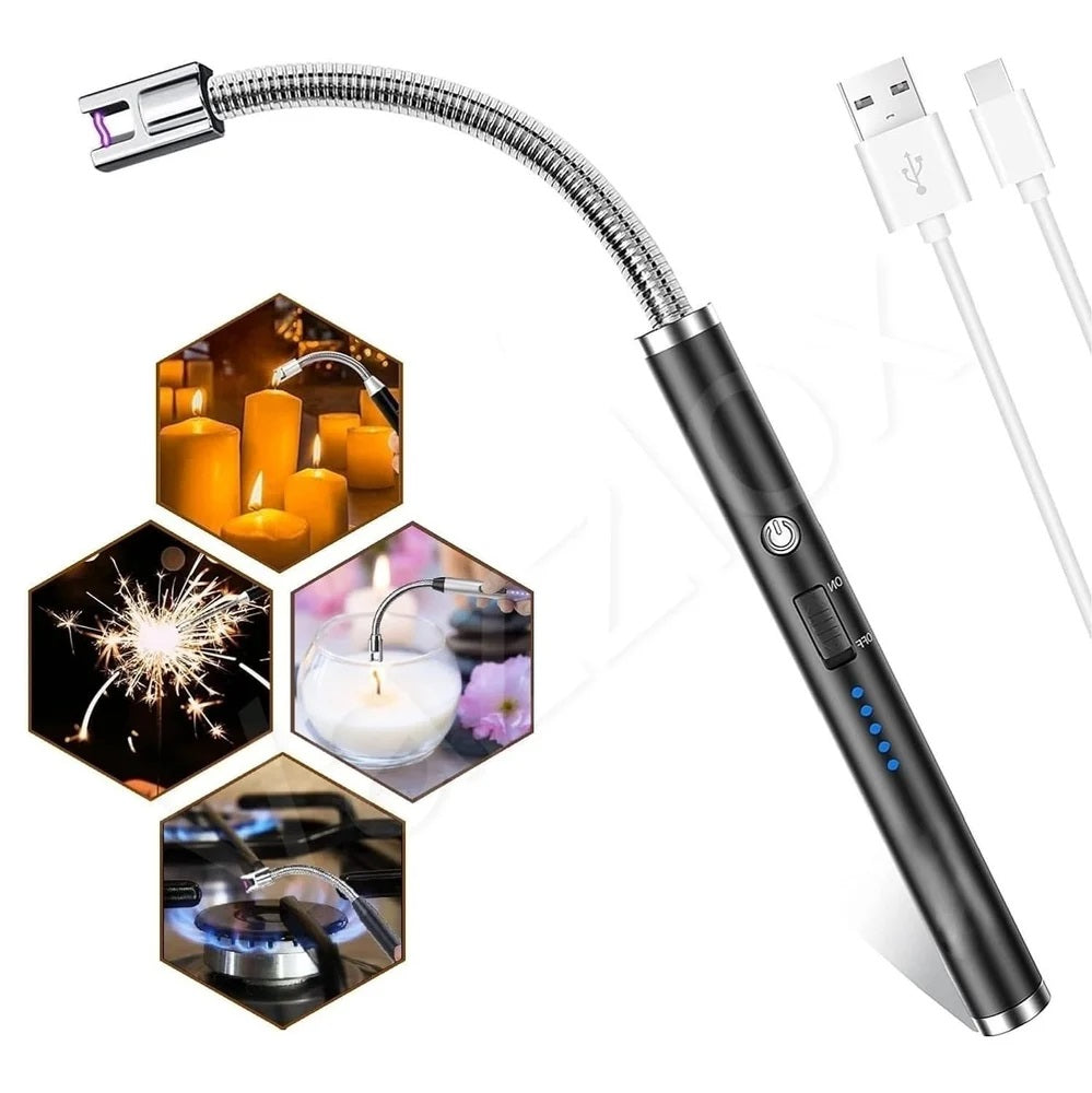 Rechargeable Electric Arc Lighter Portable USB Lighter Stove Lighter Long Neck Led