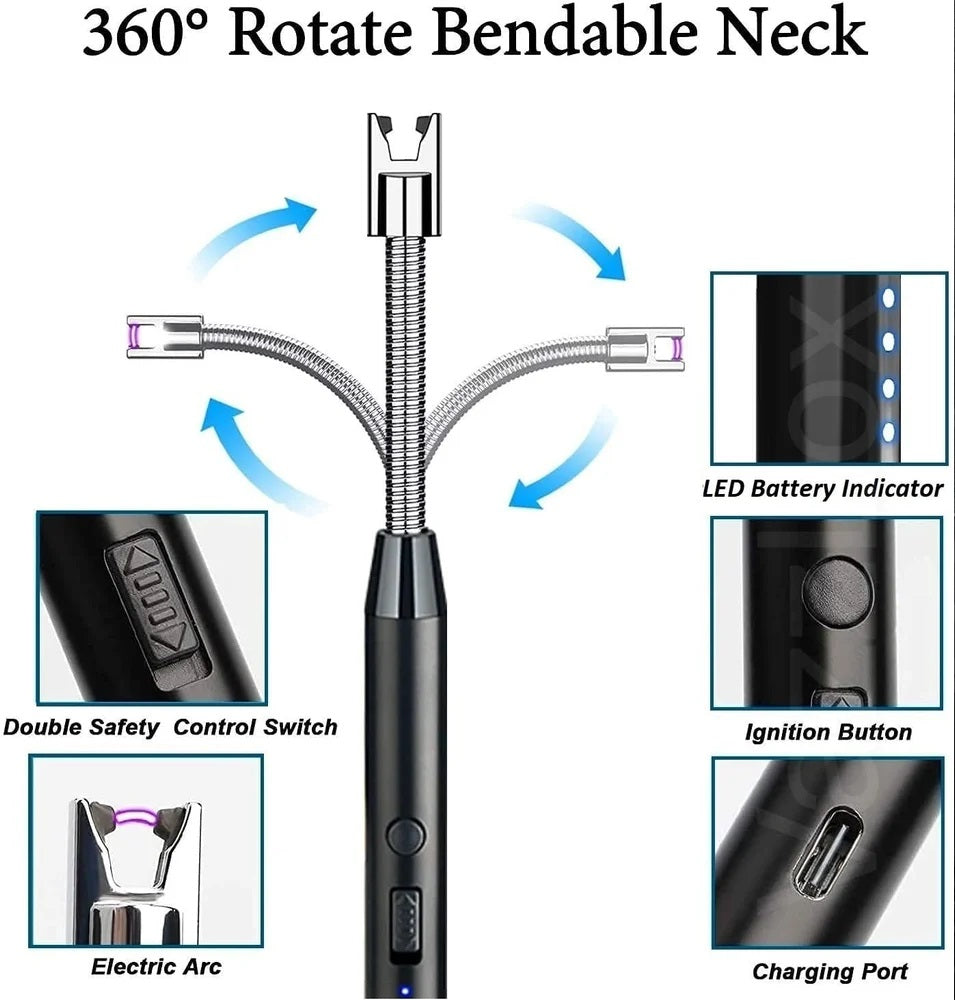 Rechargeable Electric Arc Lighter Portable USB Lighter Stove Lighter Long Neck Led