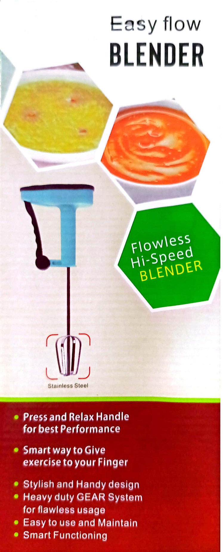 Easy Flow Powerless Hand Blender, Hand Manual Beater, Egg Beater For Blending, Whisking, Beating & Stirring Coffee Beater