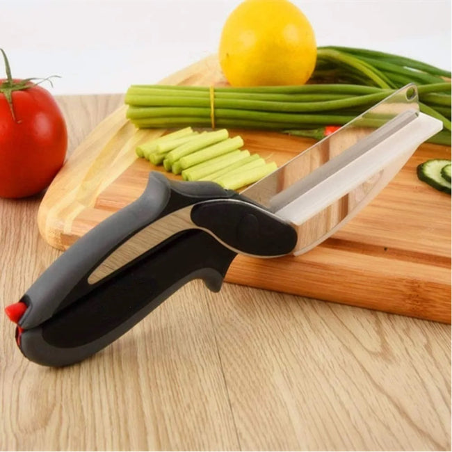 Multifunction stainless steel 2-in-1 kitchen cutter and scissor, detachable clever knife gadget for food prep