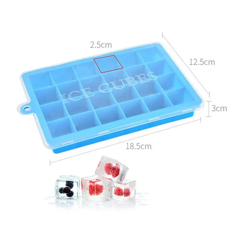 1Pc Easy Push Pop out Square Silicon Ice Cubes Tray 24 Cubes With Lid Food Grade BPA-Free Flexible Ice Mold - AABA MALL