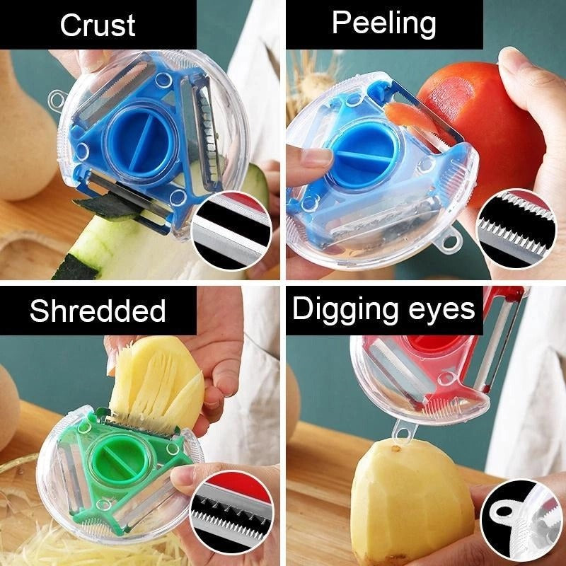 3-in-1 Rotary Kitchen Peeler Slicer & Grater Machine | Stainless Steel Vegetable & Fruit Cutter | Multifunctional Potato Peeler, Cheese Grater & Food Processor