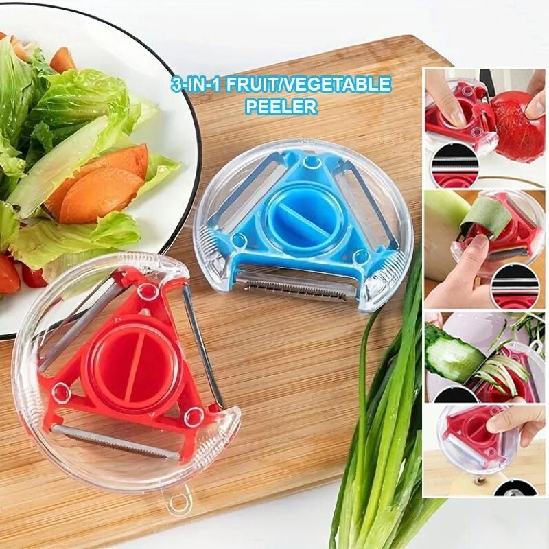 3-in-1 Rotary Kitchen Peeler Slicer & Grater Machine | Stainless Steel Vegetable & Fruit Cutter | Multifunctional Potato Peeler, Cheese Grater & Food Processor