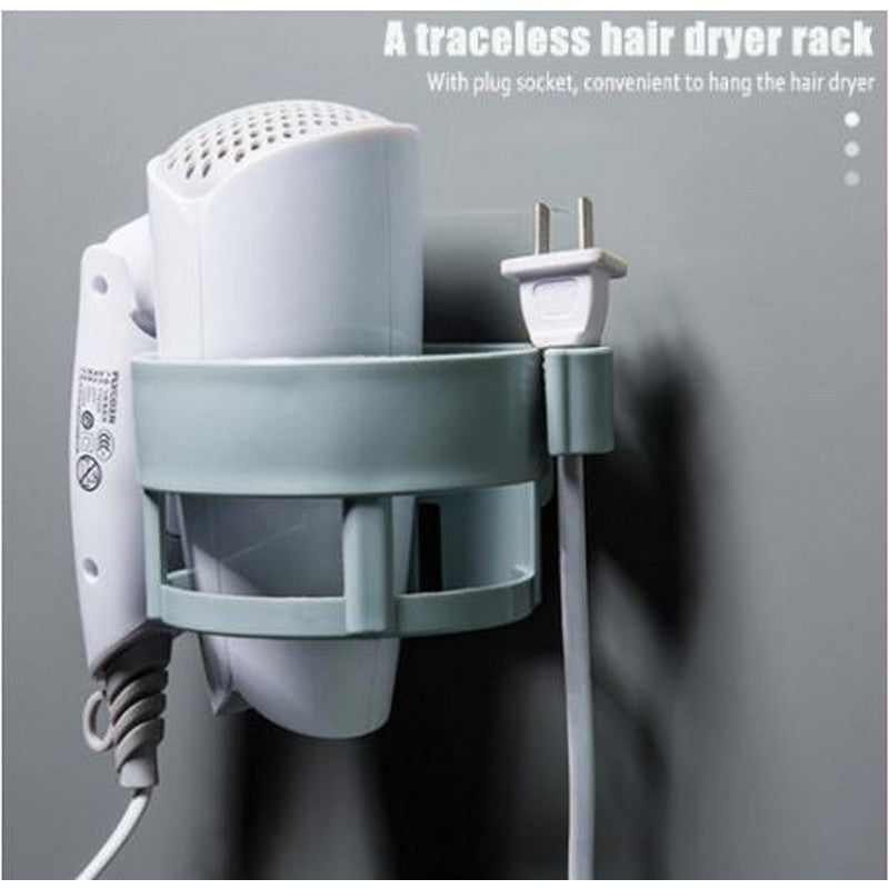 Hair Dryer Holder – Self-Adhesive Wall-Mounted Plastic Rack | Space-Saving Bathroom Organizer for Hair Dryer & Accessories