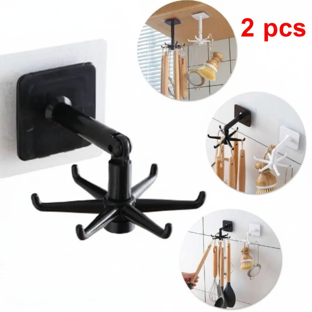 360 Degree Rotating Hooks Wall-Mounted Kitchen Spatula Spoon Storage Rack Artefact Wall-Mounted Kitchen Utensils Rack - AABA MALL