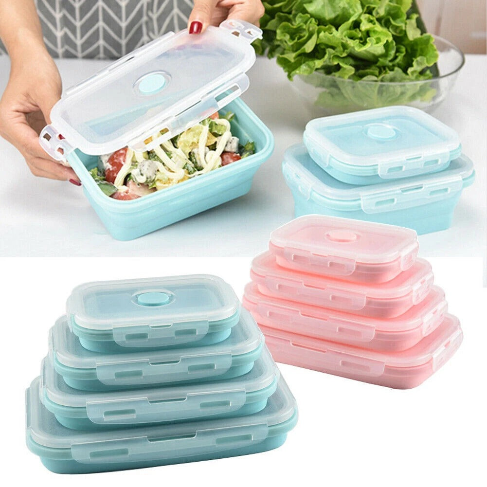 4 Pcs Folding Silicone Food Container Set β Collapsible Lunch Boxes, BPA-Free Reusable Storage Containers with Lids