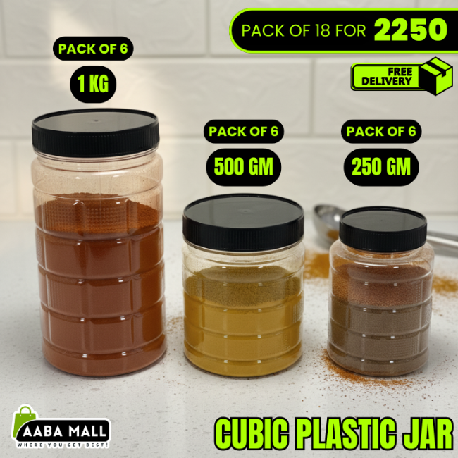 Cubic design air tight plastic storage jar set, food grade container for kitchen accessories, masala, sugar, biscuits, and spice storage