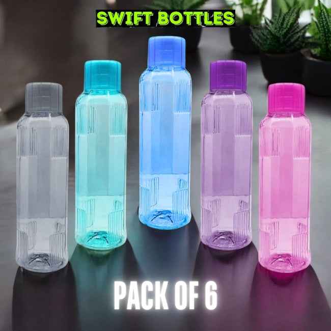 SWIFT 1 Liter Leakproof Water Bottles – BPA Free PET Plastic | Refrigerator-Friendly | 1000 ML Bottle Set / Bundle Offer