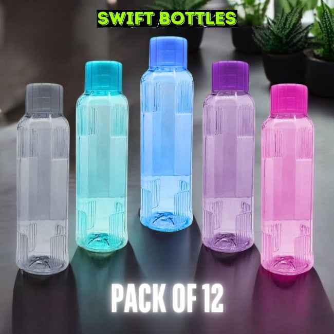 SWIFT 1 Liter Leakproof Water Bottles β BPA Free PET Plastic | Refrigerator-Friendly | 1000 ML Bottle Set / Bundle Offer