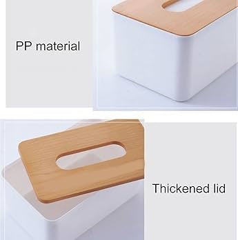 Wooden Cover Plastic Tissue Box Household Paper Towel Storage Box Home Office Removable Tissue Case