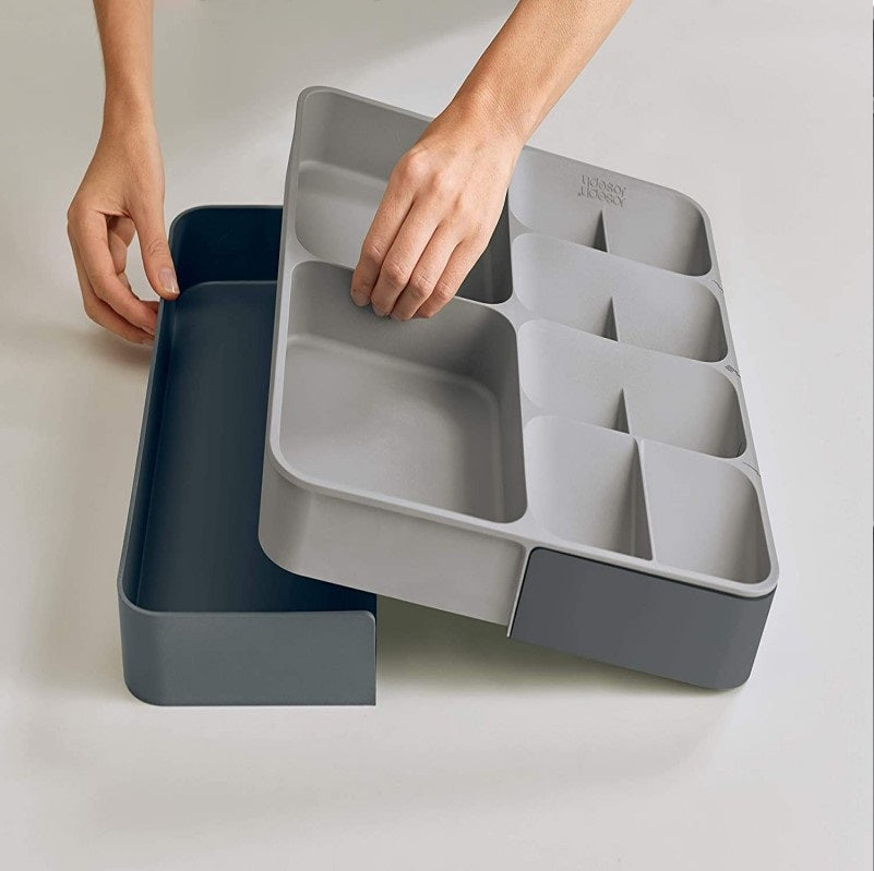 2 Layer Expandable Cutlery Tray for Kitchen Drawer Organizer For Spoon Knife Fork Cutlery Separation Storage Box Kitchen Accessories Grey