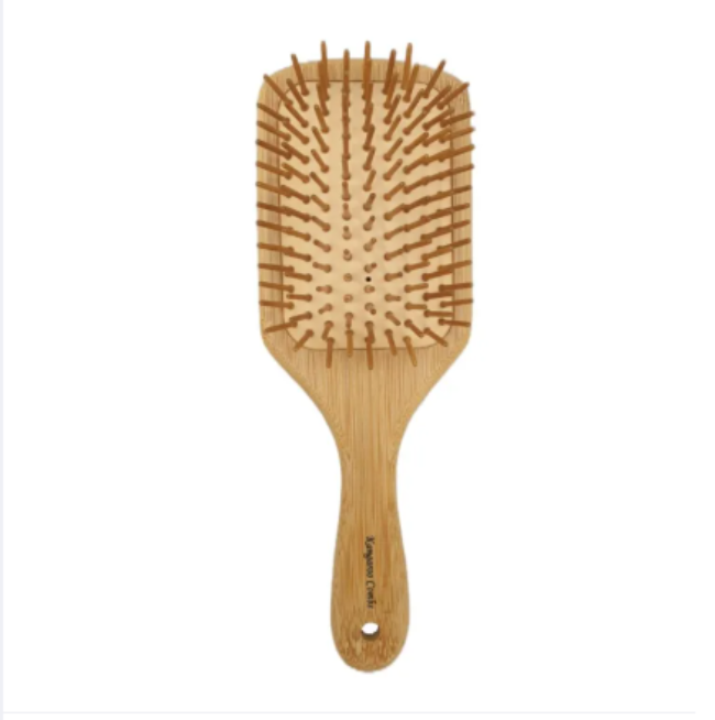 Premium bamboo wooden paddle hair brush, large detangler with soft anti-frizz bristles for smooth and healthy hair care