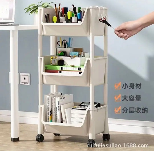 3-Tier Rolling Storage Cart with Wheels | Multi-Layer Plastic Trolley | Small Moveable Shelf Organizer for Home, Kitchen, Bathroom & Office