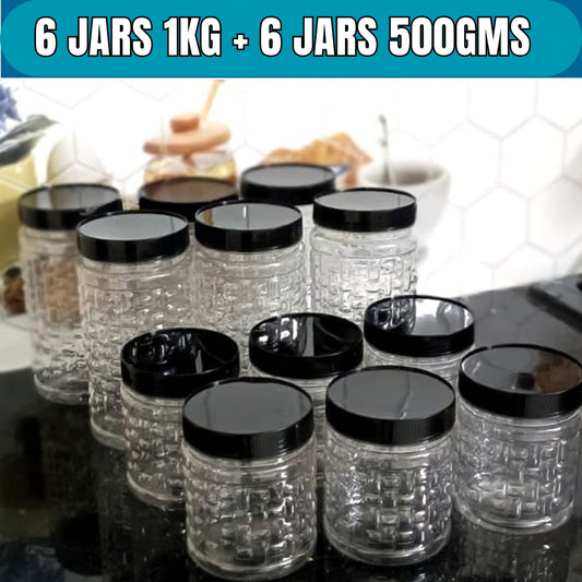 Snack Design Airtight Kitchen Storage Jar Set – 6 Jars (1KG) + 6 Jars (500GM) | BPA-Free Transparent Containers for Groceries, Pulses, Spices & Snacks