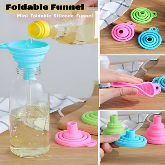 Mini Size Collapsible Silicone Funnel For Liquid or Dry Ingredient Transfer Prevent Spills with Stabilizer and Ridged Edges