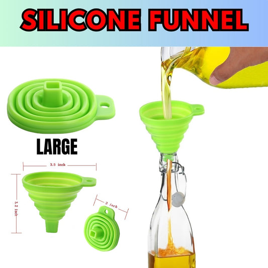 Large Size Funnel Collapsible Silicone Funnel (Kuppi) For Liquid or Dry Ingredient Transfer Prevent Spills with Stabilizer and Ridged Edges