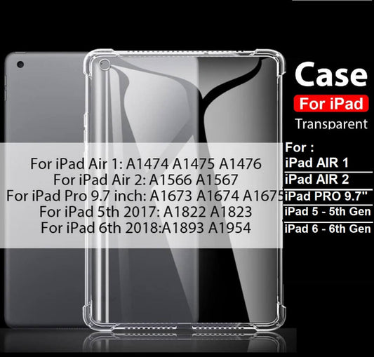 APPLE iPad 5 - 5th Gen / iPad 6 - 6th Gen / iPad AIR 1 / iPad AIR 2 / iPad PRO - 9.7" INCH TRANSPARENT BACK CASE