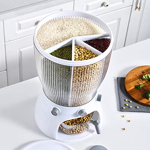 10 kg New Revolving Rice And Grain 4-Grid Rice Grain Dispenser Rotatable for Home Kitchen - AABA MALL