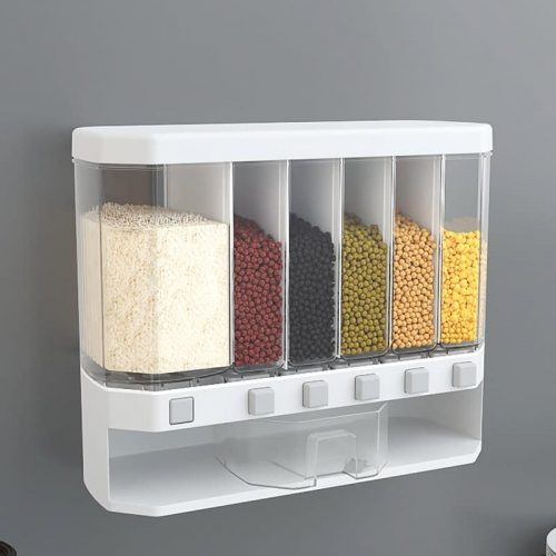 10 Kg  6 Partition Cereal Dispenser, 6 Grids Plastic RICE CONTAINER Storage Box