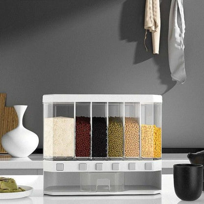 10 Kg  6 Partition Cereal Dispenser, 6 Grids Plastic RICE CONTAINER Storage Box