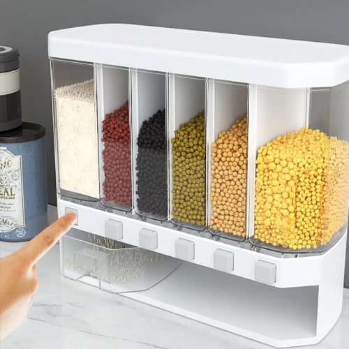 10 Kg  6 Partition Cereal Dispenser, 6 Grids Plastic RICE CONTAINER Storage Box