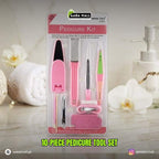 10-piece pedicure tool set packaging with AABA MALL branding on a neutral background.