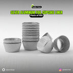 Silver aluminum foil cupcake liners with 'Aaba Mall' branding on a gray background