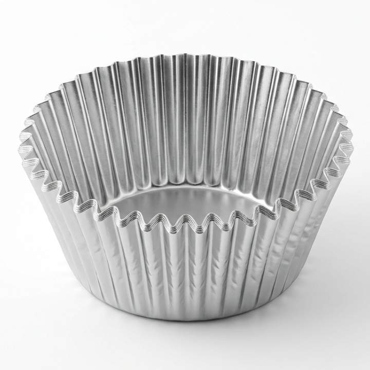 Metallic muffin tin on a white background