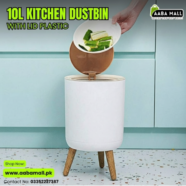 10L round plastic dustbin with pressure lock lid for kitchen