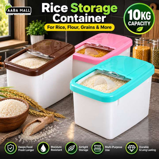 10kg Plastic Kitchen Rice Container – Moisture Resistant Storage Box for Rice, Flour, Dry Food & Animal Feed | High Capacity Durable Plastic Bin