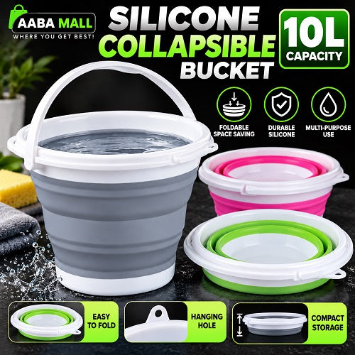 10L Silicone Collapsible Folding Bucket | Foldable Balti Tub Dustpin for Home, Camping, Travel & Outdoor Use