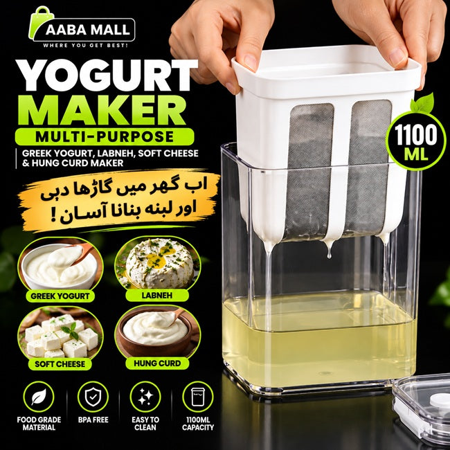 1100ml multi-purpose Greek yogurt, labneh, soft cheese and hung curd maker with yogurt strainer and filter, BPA-free