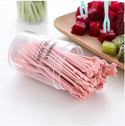 48 Pcs Cute Disposable Plastic Fruit Fork Set – Mini Dessert, Cake, Salad & Appetizer Forks for Parties, Picnics & Household Use