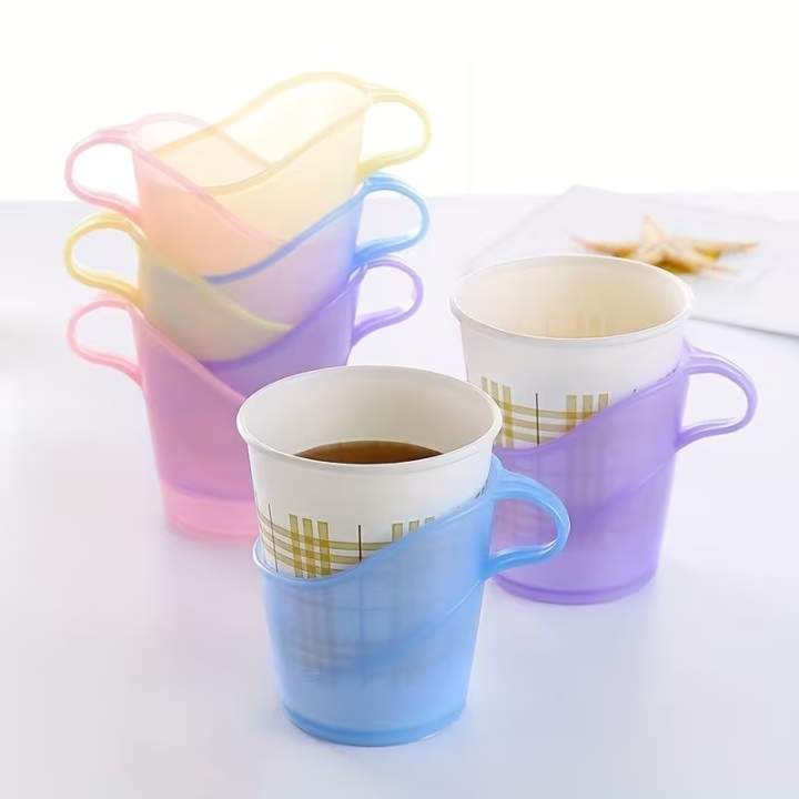 12 PCS Disposable Plastic Cup Holder | Anti‑Scalding Coffee Mug Sleeve | Heat‑Resistant Drink Holder for Home, Office & Party