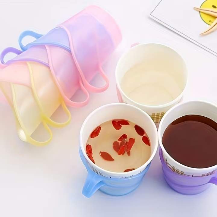 12 PCS Disposable Plastic Cup Holder | Anti‑Scalding Coffee Mug Sleeve | Heat‑Resistant Drink Holder for Home, Office & Party
