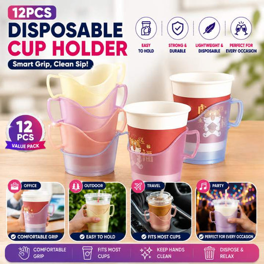 12 PCS Disposable Plastic Cup Holder | Anti‑Scalding Coffee Mug Sleeve | Heat‑Resistant Drink Holder for Home, Office & Party