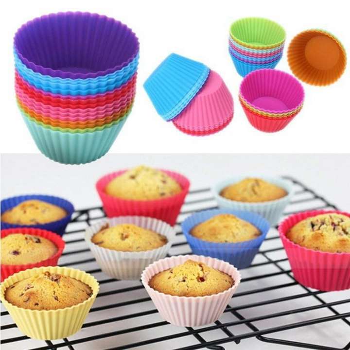 12 Pcs Silicone Cupcake Mould Set – Multicolour, Reusable, Non‑Stick Baking Cups for Muffins, Desserts & Mini Cakes